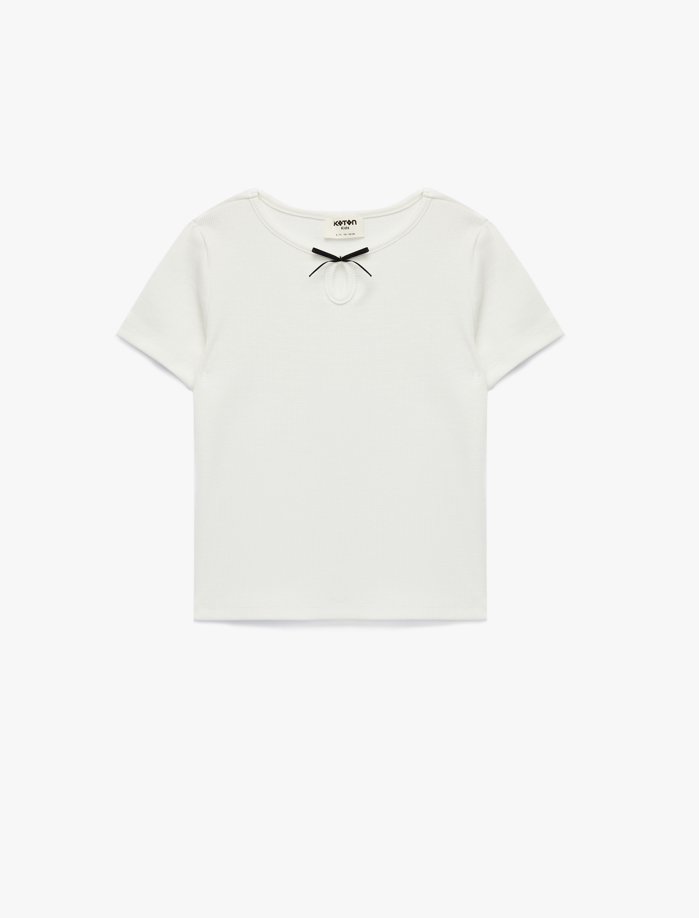  Kız Çocuk Kaşkorse Pamuklu Kısa Kollu Bisiklet Yaka Fiyonklu Tişört