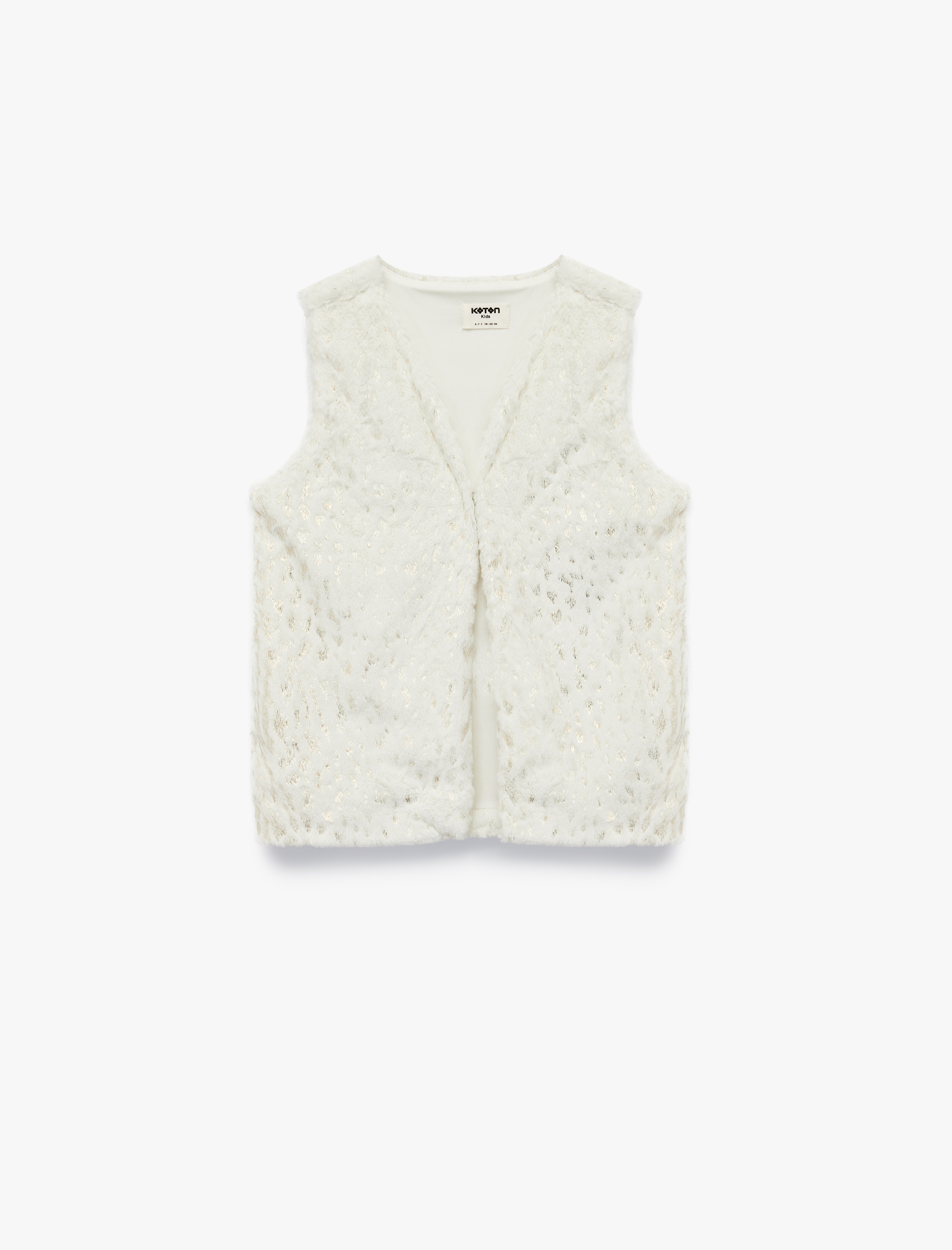  Kız Çocuk V Yaka Varak Baskılı Parıltılı Peluş Yelek