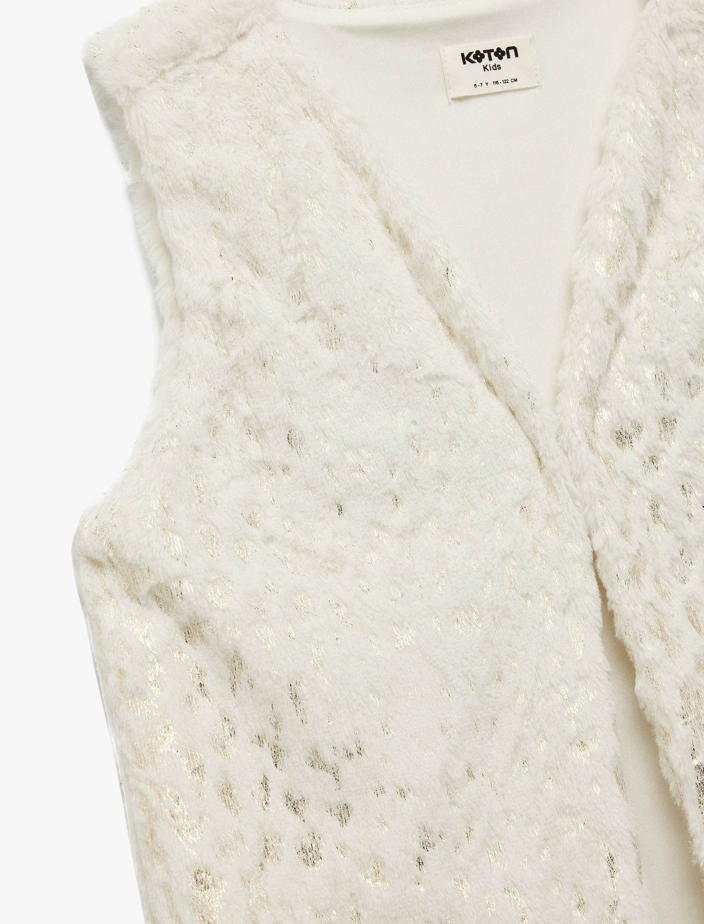  Kız Çocuk V Yaka Varak Baskılı Parıltılı Peluş Yelek