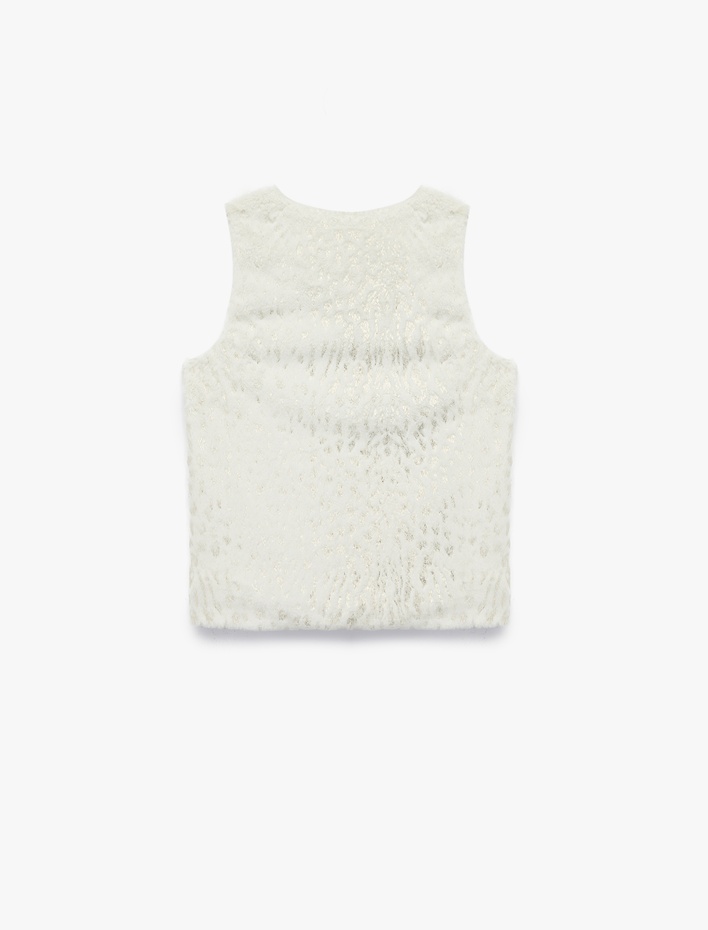 Kız Çocuk V Yaka Varak Baskılı Parıltılı Peluş Yelek