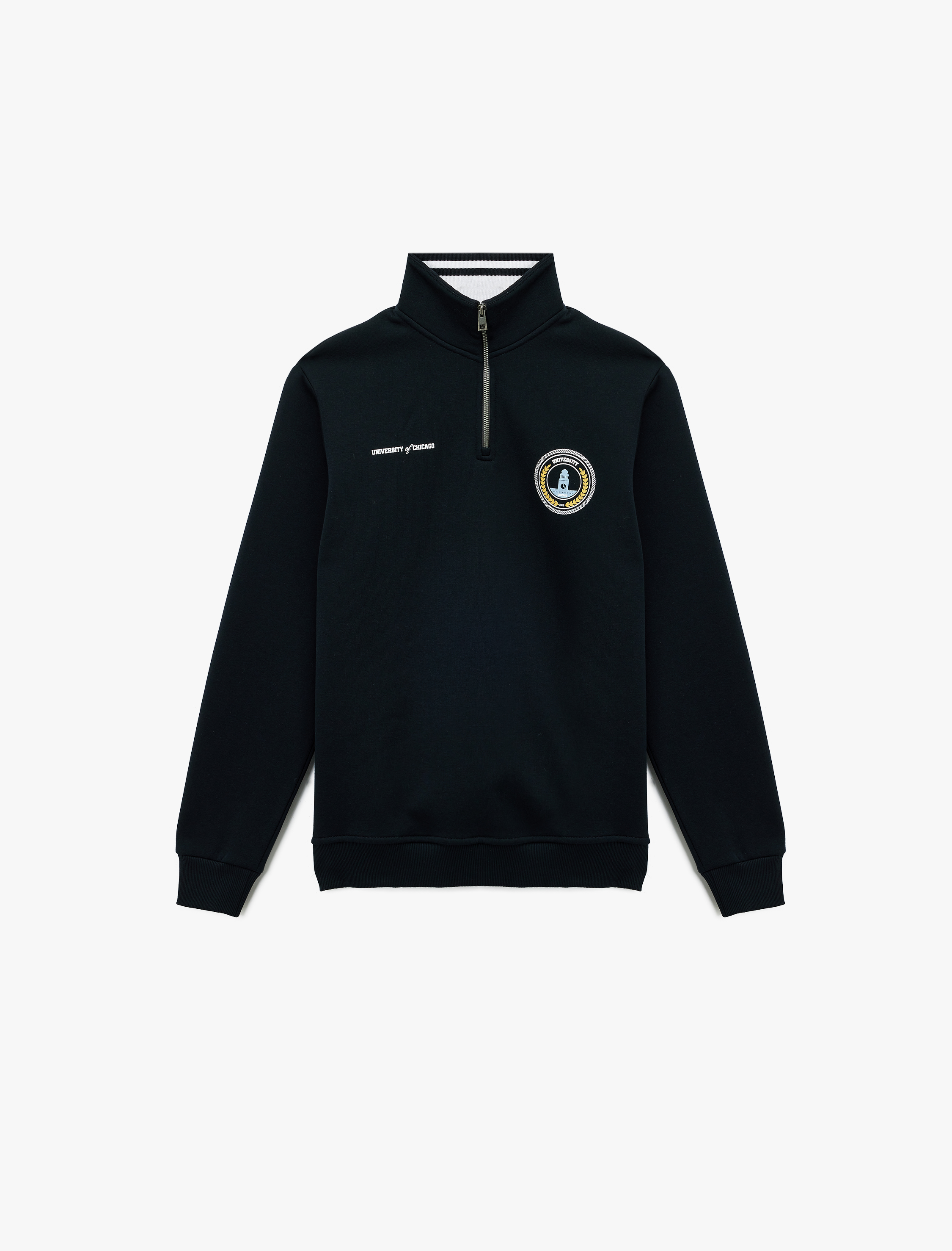 Uzun Kollu Şardonlu Baskılı Yarım Fermuarlı Sweatshirt