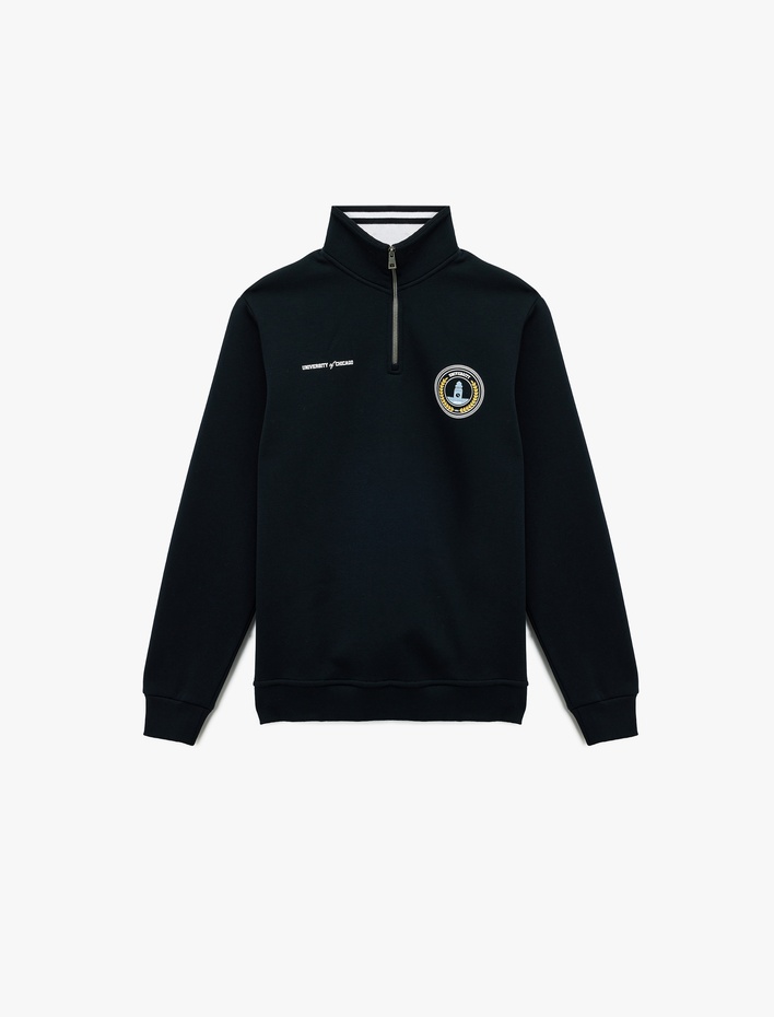  Uzun Kollu Şardonlu Baskılı Yarım Fermuarlı Sweatshirt