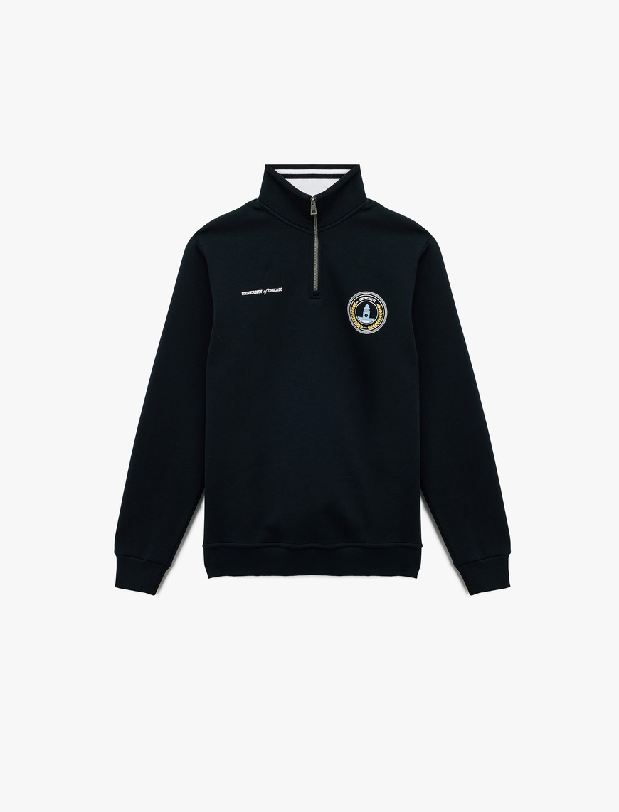   Uzun Kollu Şardonlu Baskılı Yarım Fermuarlı Sweatshirt