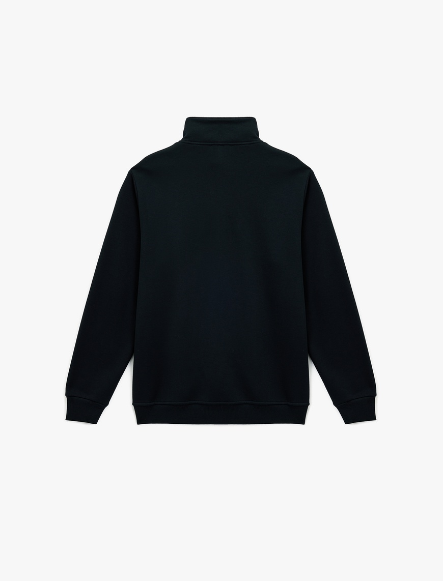   Uzun Kollu Şardonlu Baskılı Yarım Fermuarlı Sweatshirt