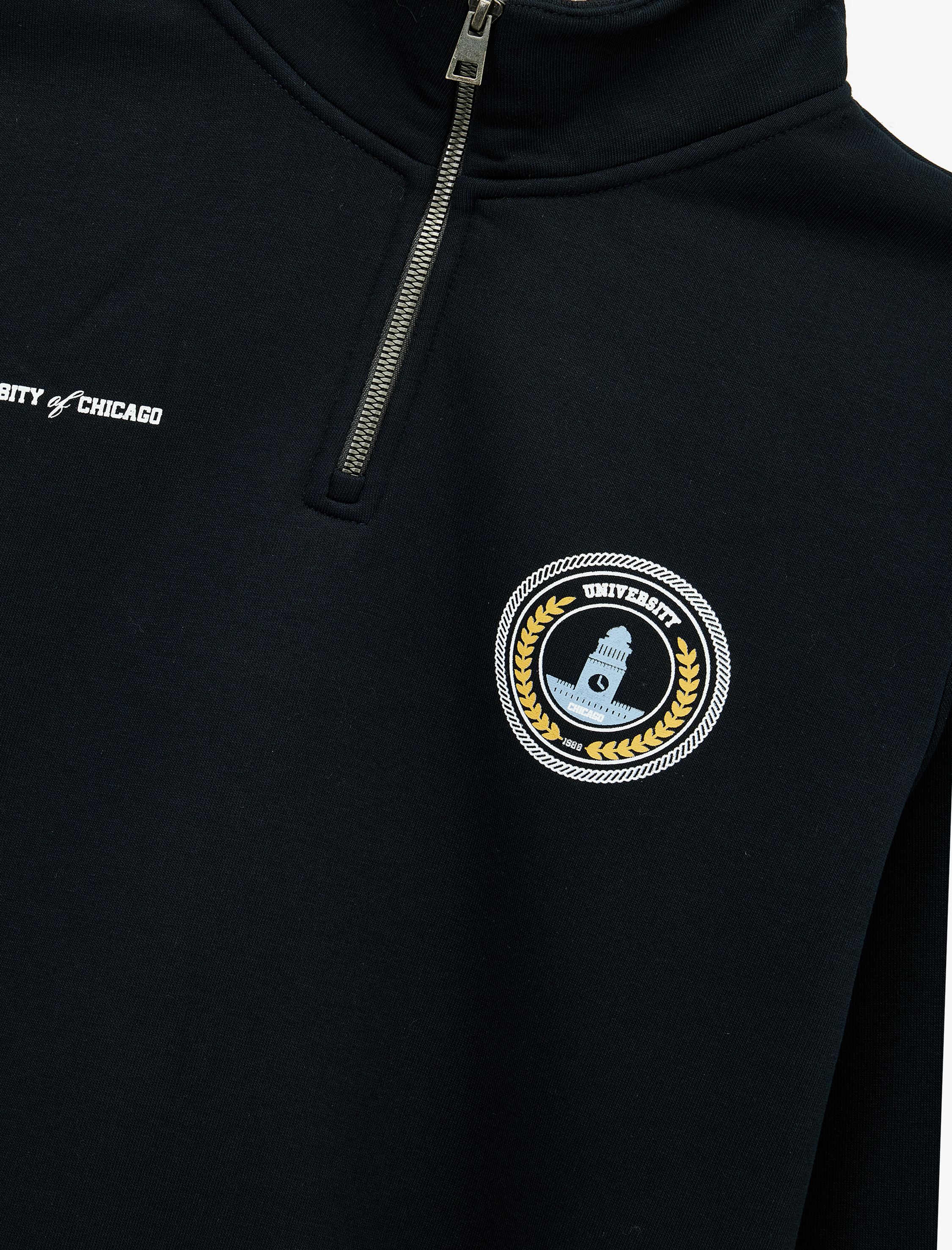 Uzun Kollu Şardonlu Baskılı Yarım Fermuarlı Sweatshirt