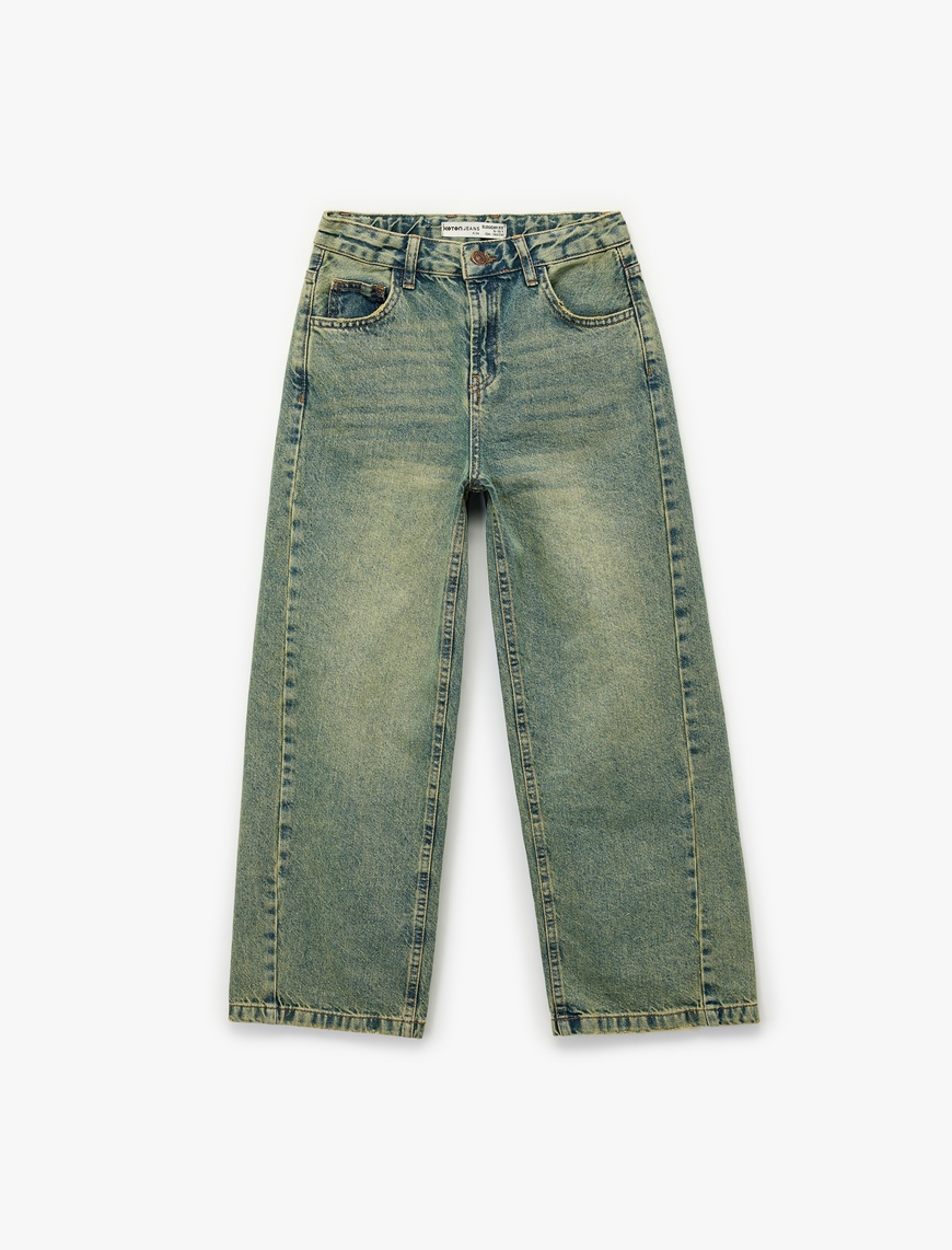  Erkek Çocuk Pamuklu Cepli Rahat Kalıp Yıkamalı Denim Pantolon -  Wide Leg Jeans