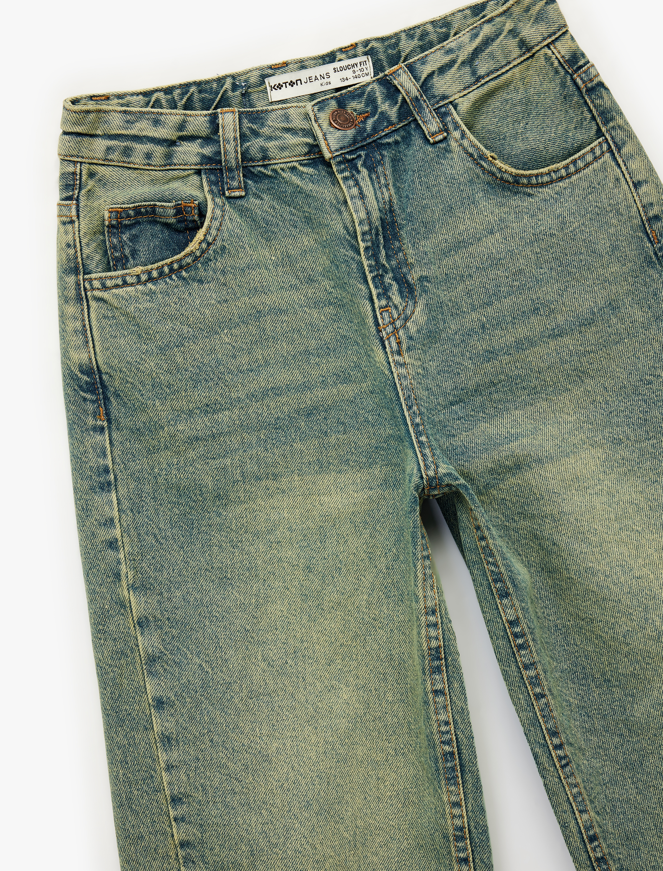  Erkek Çocuk Pamuklu Cepli Rahat Kalıp Yıkamalı Denim Pantolon -  Wide Leg Jeans