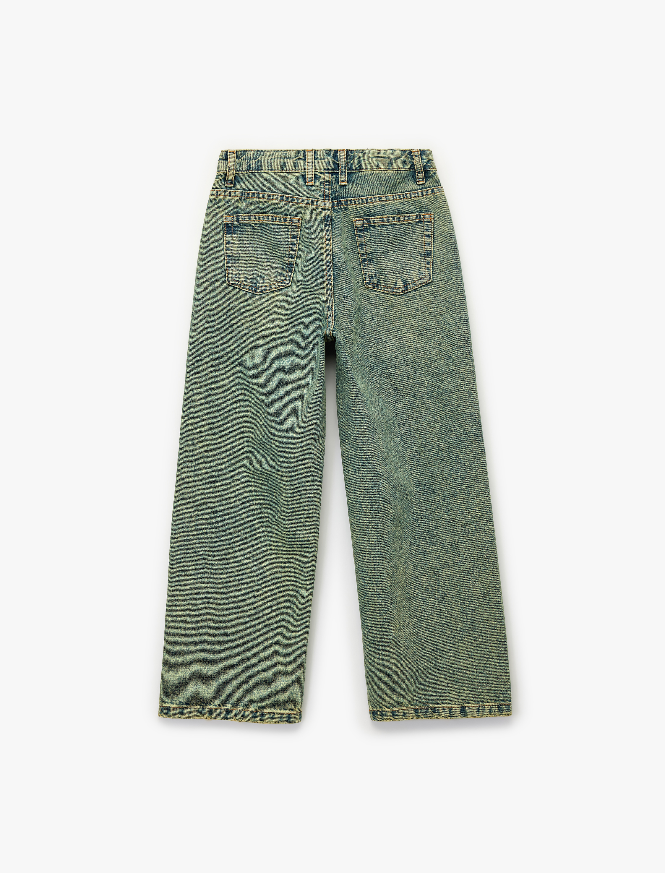  Erkek Çocuk Pamuklu Cepli Rahat Kalıp Yıkamalı Denim Pantolon -  Wide Leg Jeans