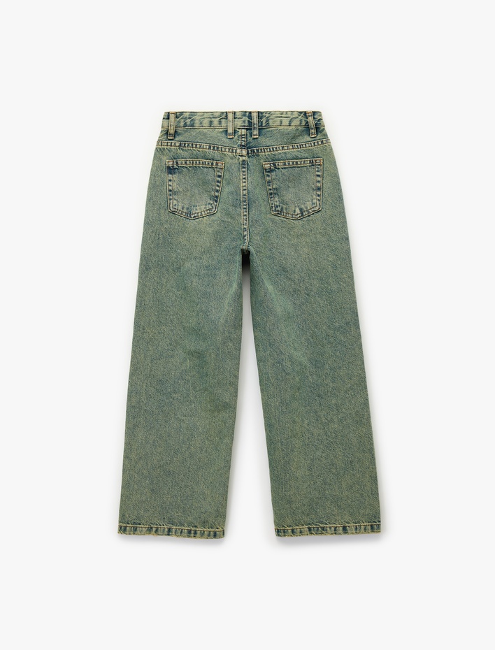 Erkek Çocuk Pamuklu Cepli Rahat Kalıp Yıkamalı Denim Pantolon -  Wide Leg Jeans