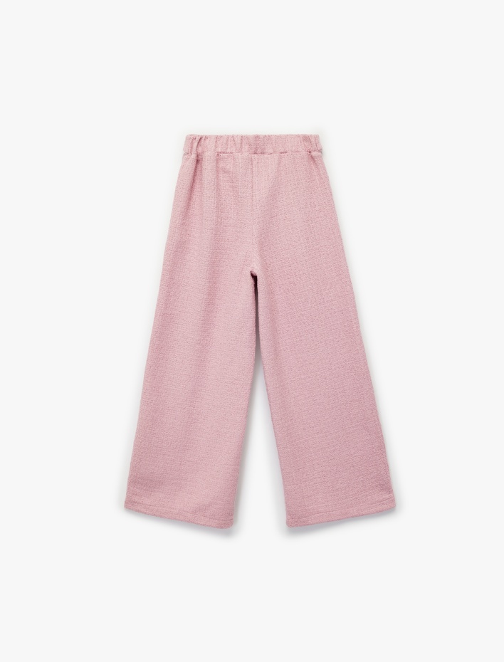 Kız Çocuk Düğme Aksesuar Detaylı Nervürlü Geniş Paça Tüvit Pantolon