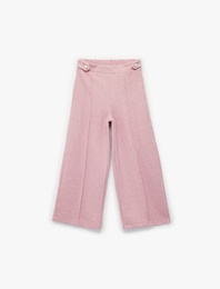 Düğme Aksesuar Detaylı Nervürlü Geniş Paça Tüvit Pantolon