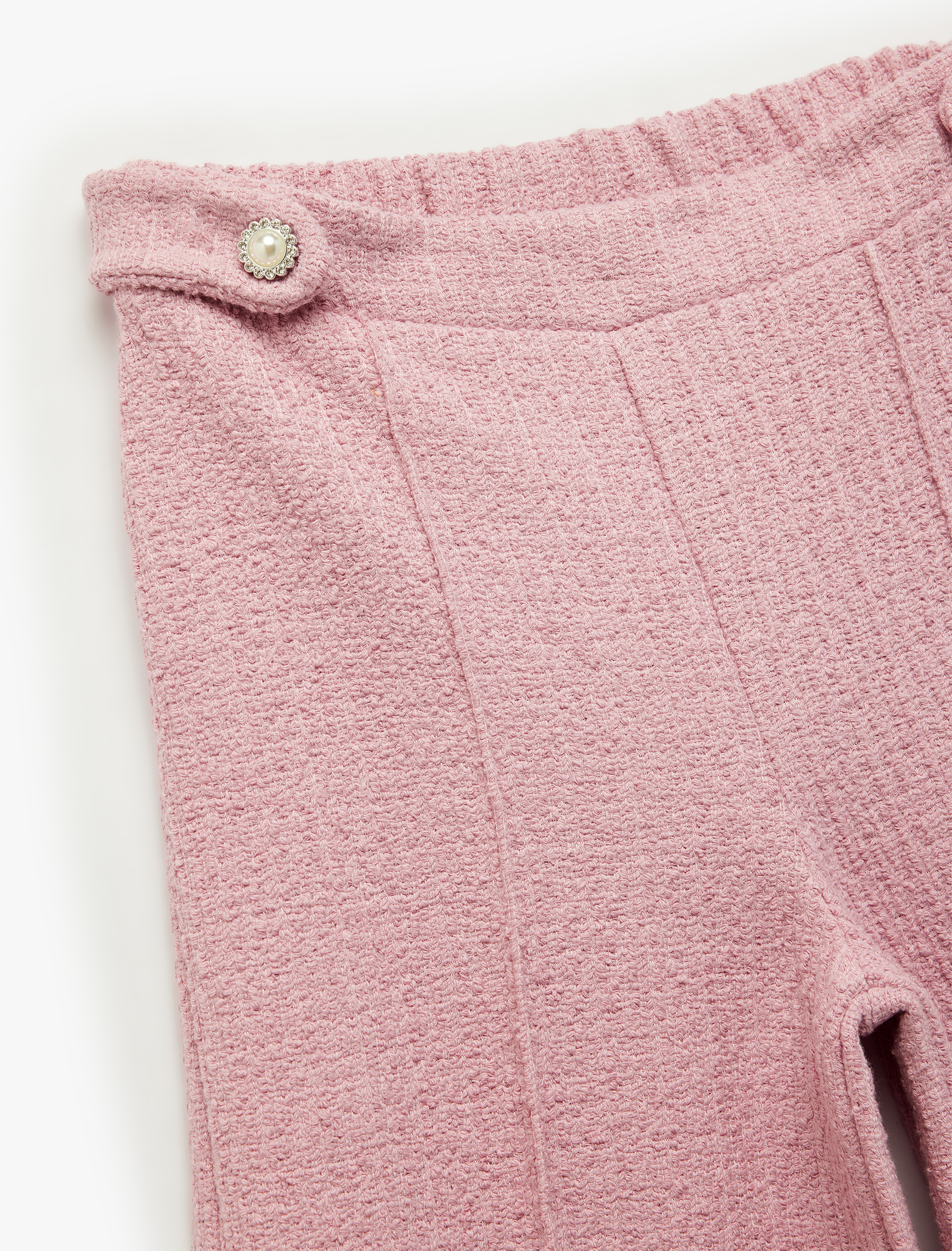  Kız Çocuk Düğme Aksesuar Detaylı Nervürlü Geniş Paça Tüvit Pantolon