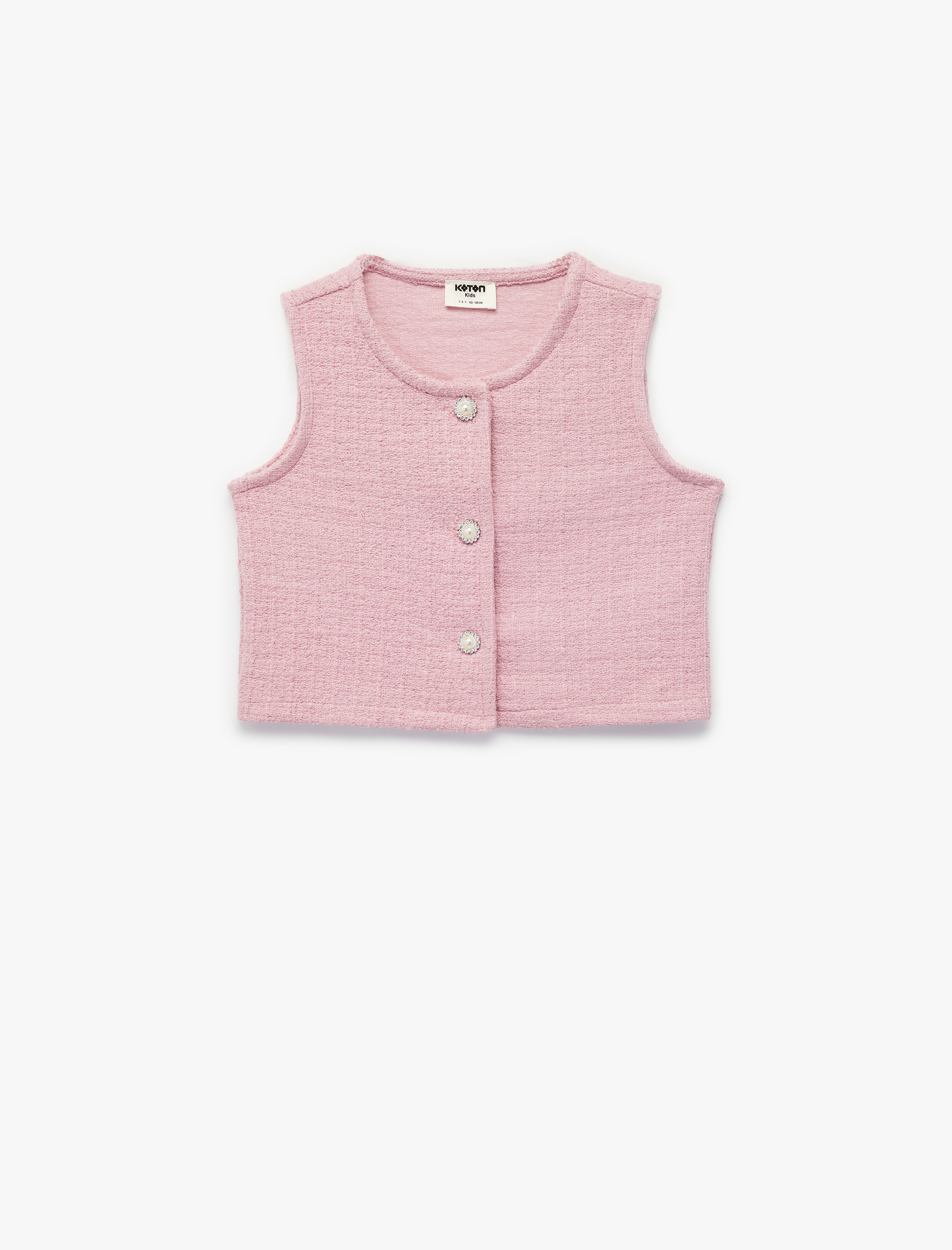  Kız Çocuk Düğmeli Bisiklet Yaka Crop Tüvit Yelek