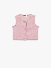 Düğmeli Bisiklet Yaka Crop Tüvit Yelek