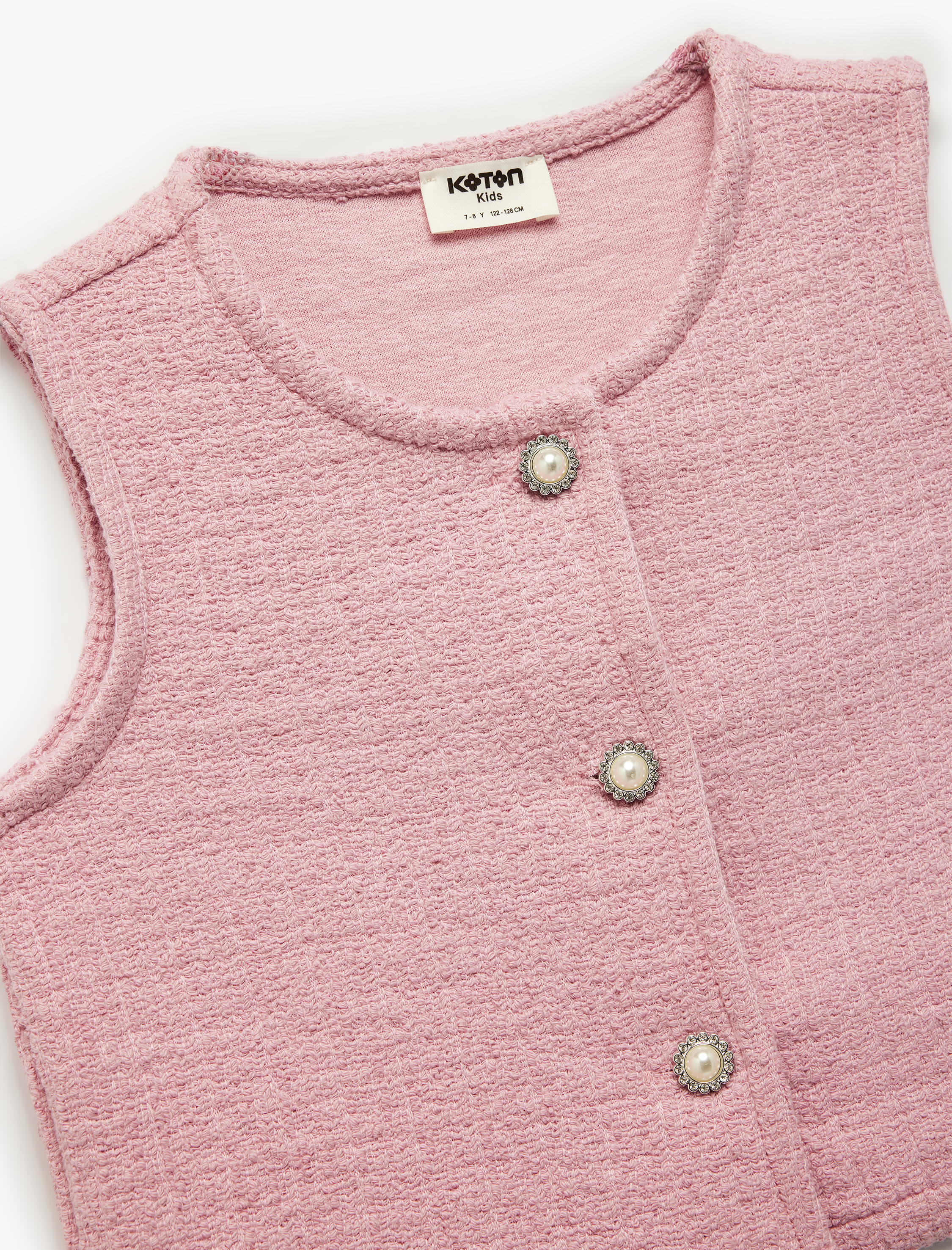  Kız Çocuk Düğmeli Bisiklet Yaka Crop Tüvit Yelek