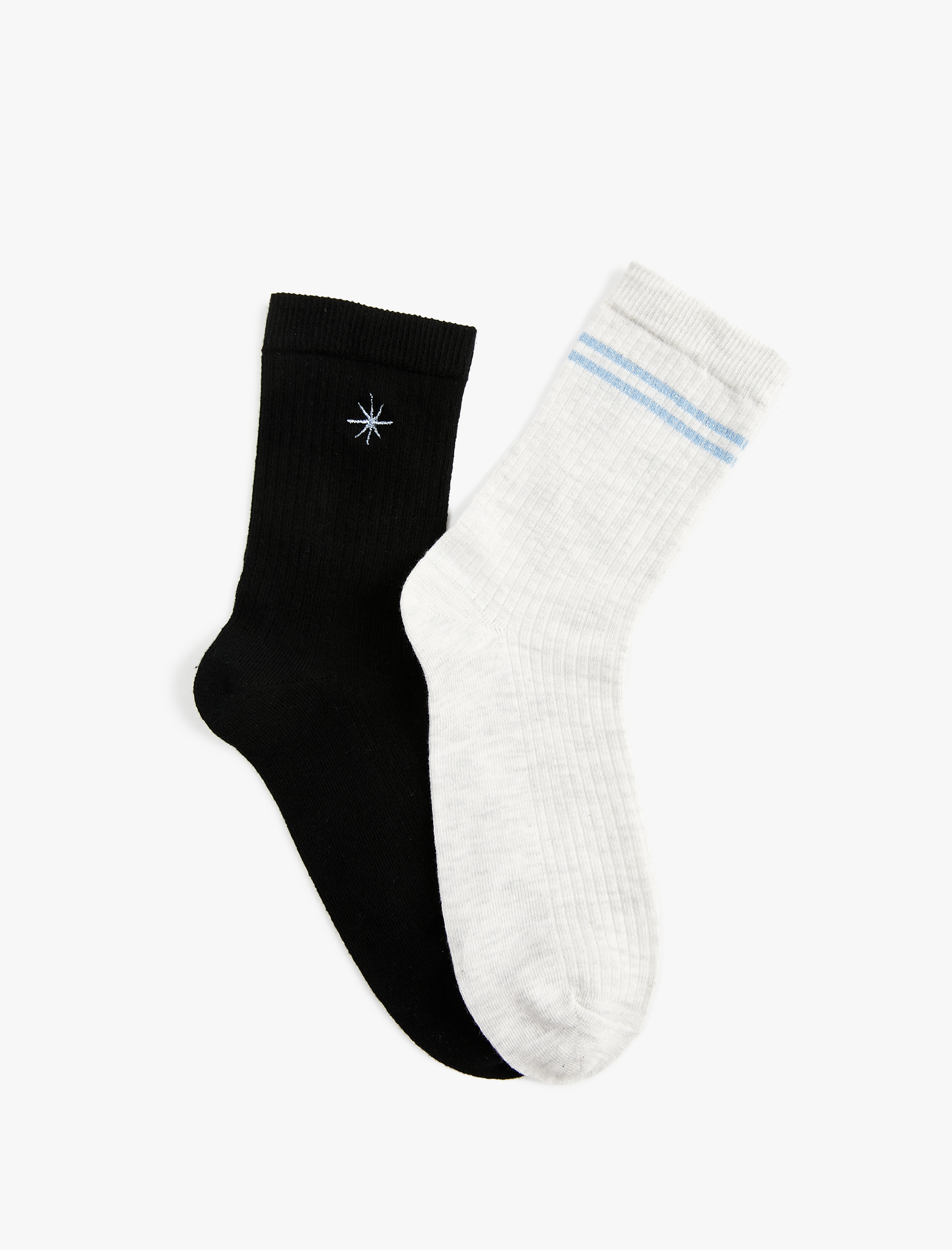 Kadın Pamuklu Soket İşlemeli 2'li Çorap Seti