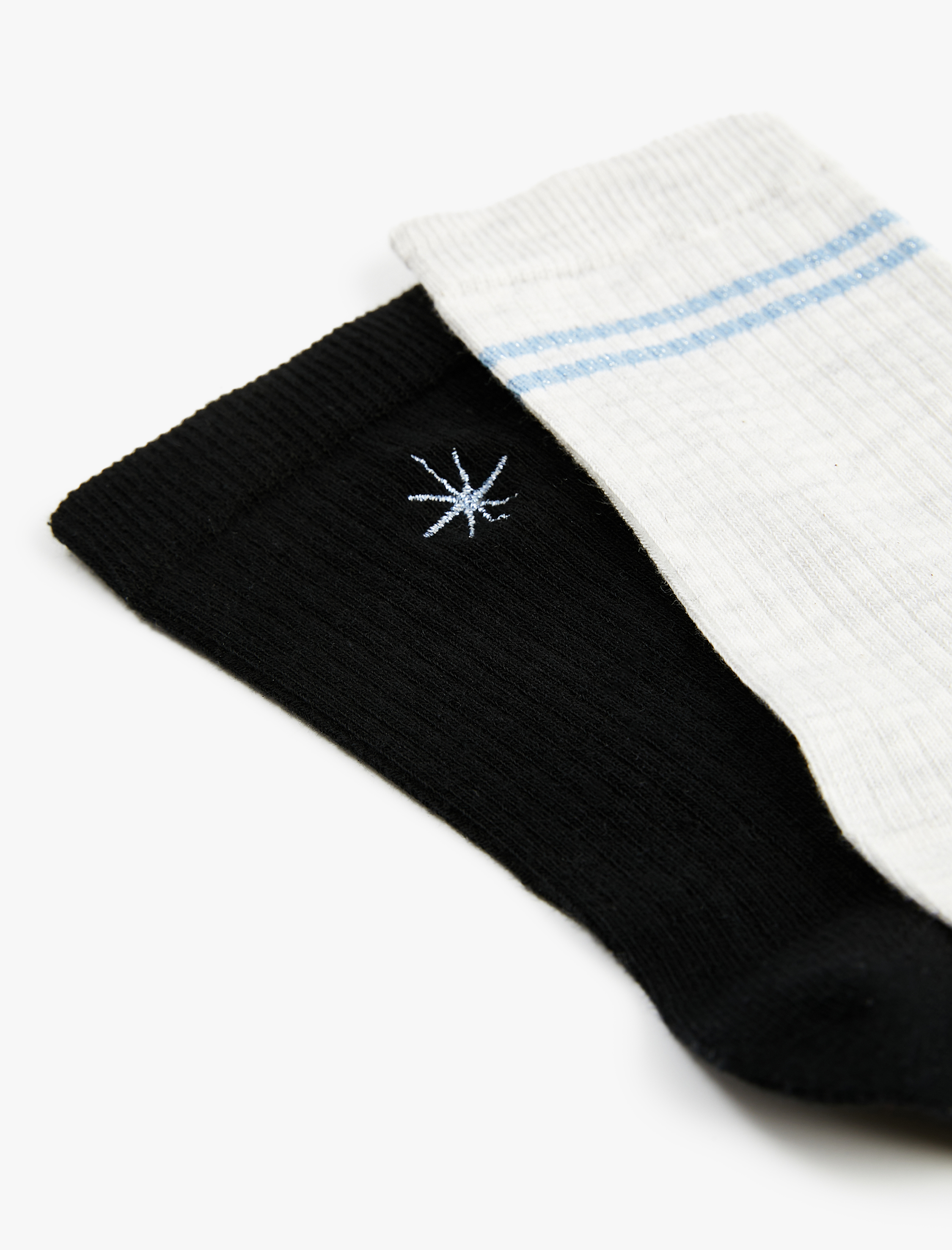 Kadın Pamuklu Soket İşlemeli 2'li Çorap Seti