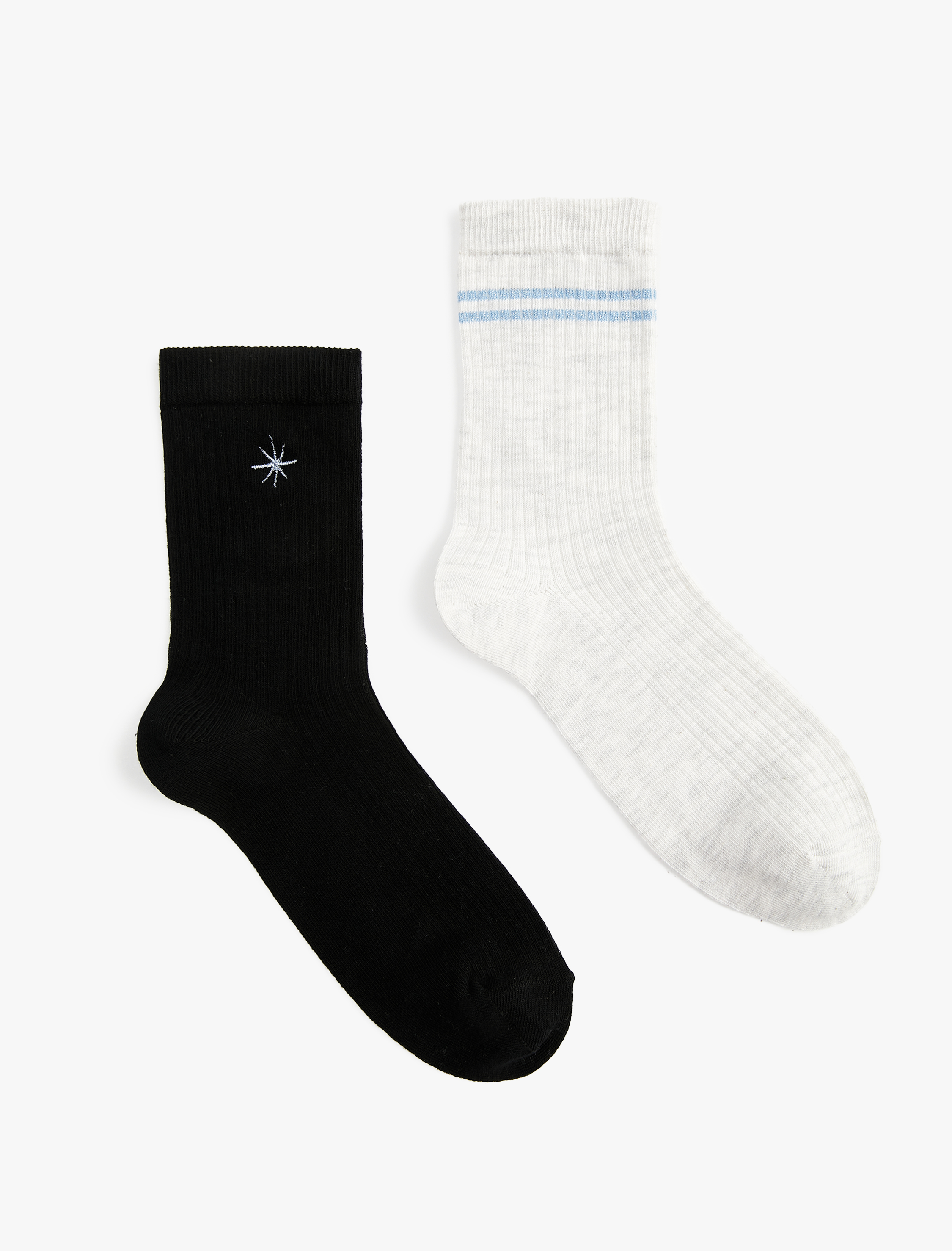 Kadın Pamuklu Soket İşlemeli 2'li Çorap Seti