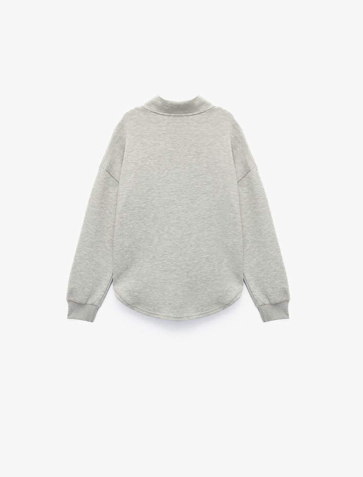 Kız Çocuk Cepli Uzun Kollu Yarı Fermuarlı Oversize Sweatshirt