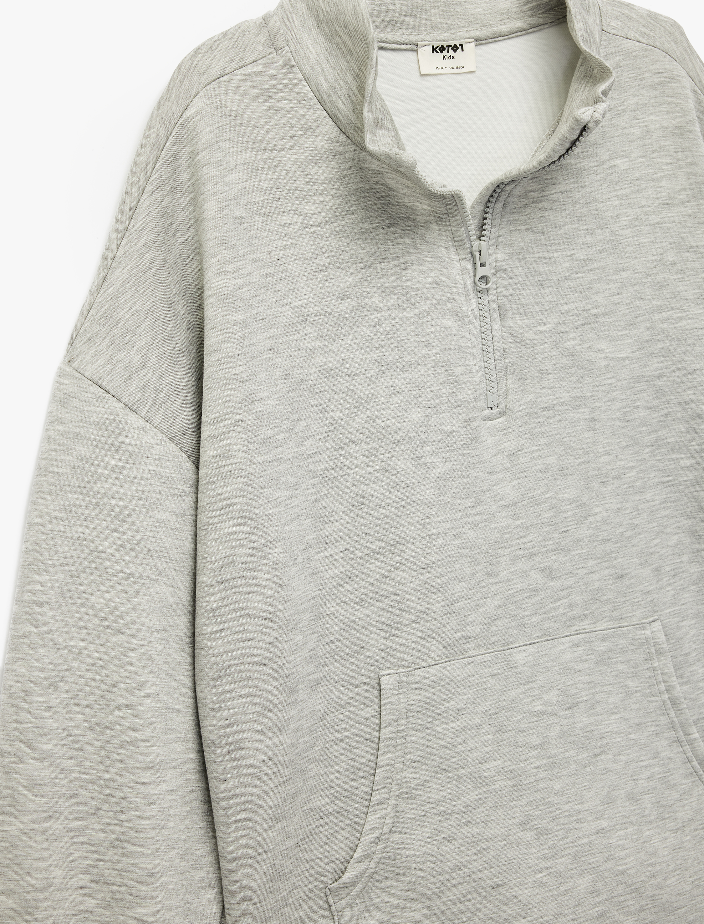  Kız Çocuk Cepli Uzun Kollu Yarı Fermuarlı Oversize Sweatshirt