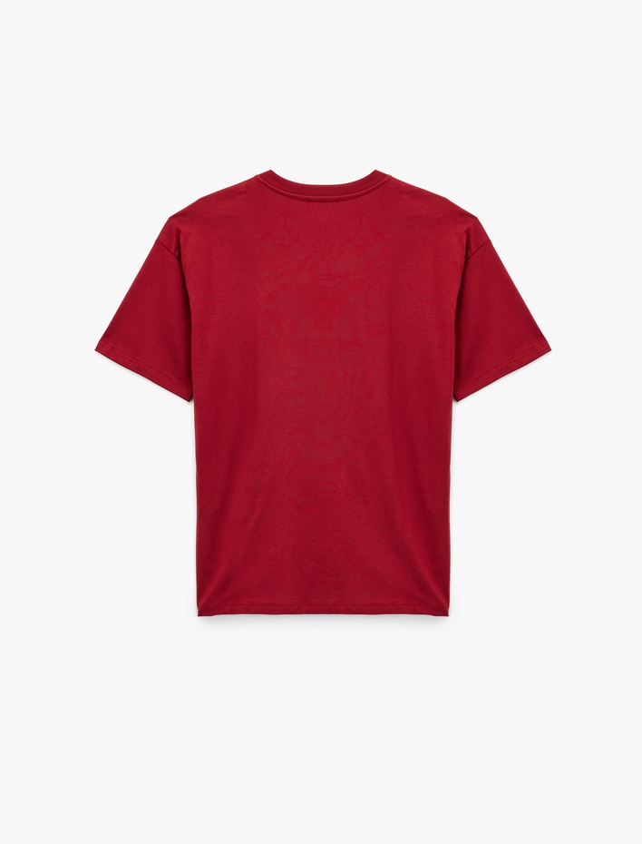  Kısa Kollu Bisiklet Yaka Pamuklu Oversize Kolej Baskılı Tişört