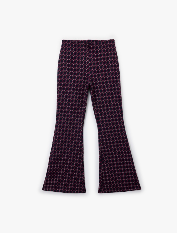  Slim Fit Desenli İspanyol Paça Pantolon
