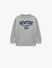 Oversize Uzun Kollu Bisiklet Yaka Şardonlu Baskılı Sweatshirt