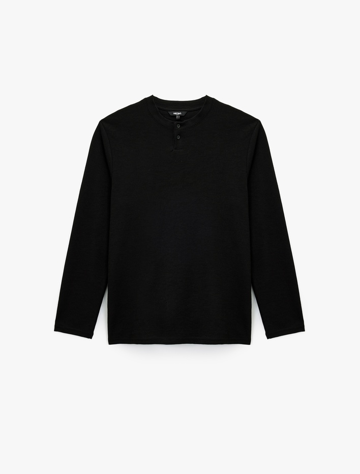  Regular Fit Düğmeli Hakim Yaka Uzun Kollu Tişört