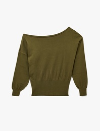 Uzun Kollu Viskon Karışımlı Kayık Yaka Triko Kazak