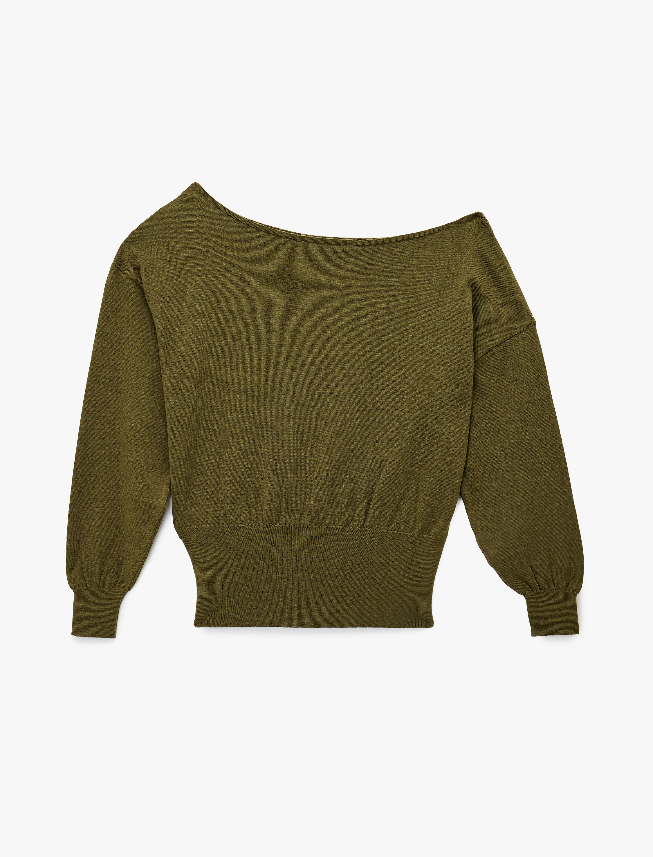   Uzun Kollu Viskon Karışımlı Kayık Yaka Triko Kazak