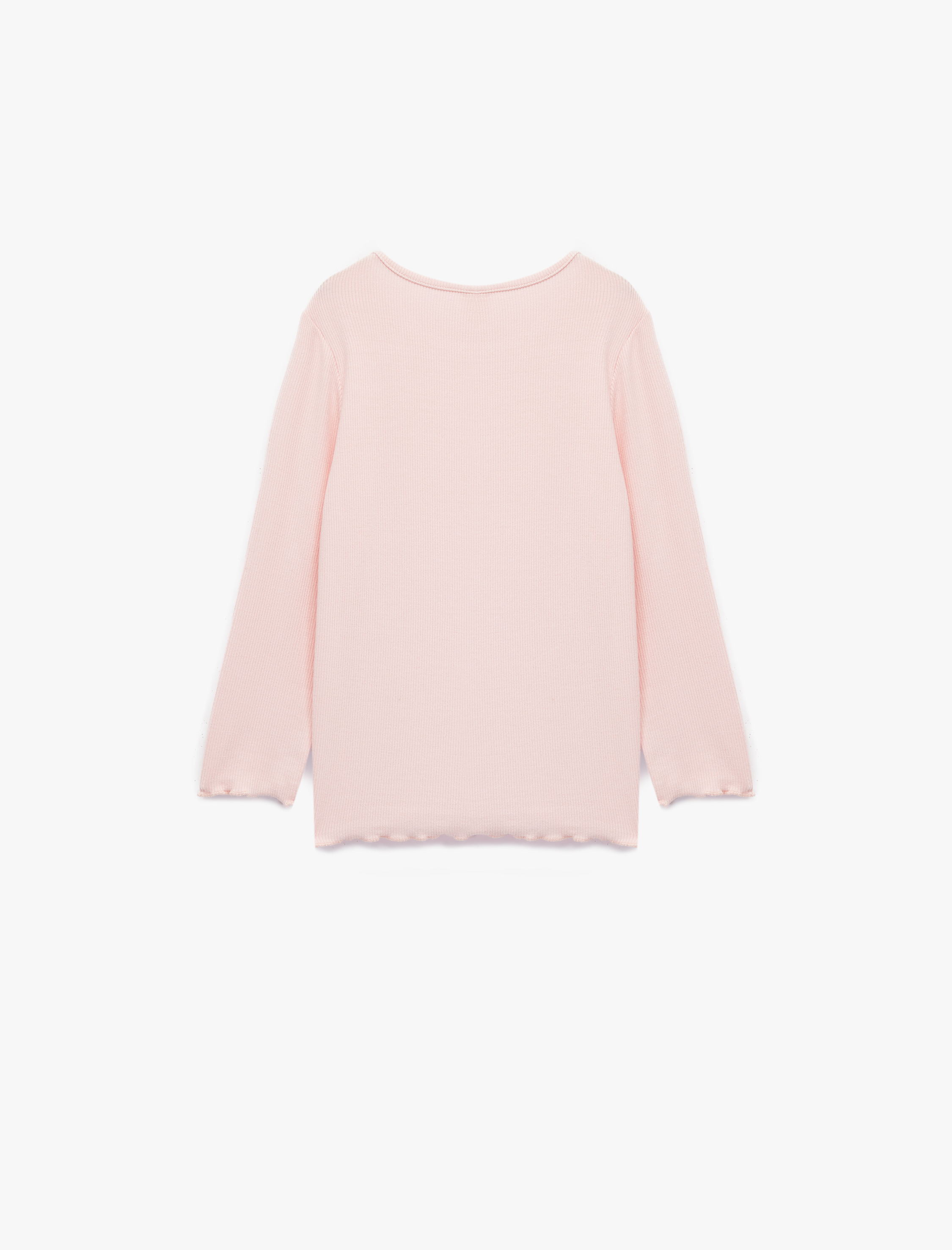  Kız Bebek Pamuklu Uzun Kollu Kaşkorse Kalp İşlemeli Bisiklet Yaka Tişört