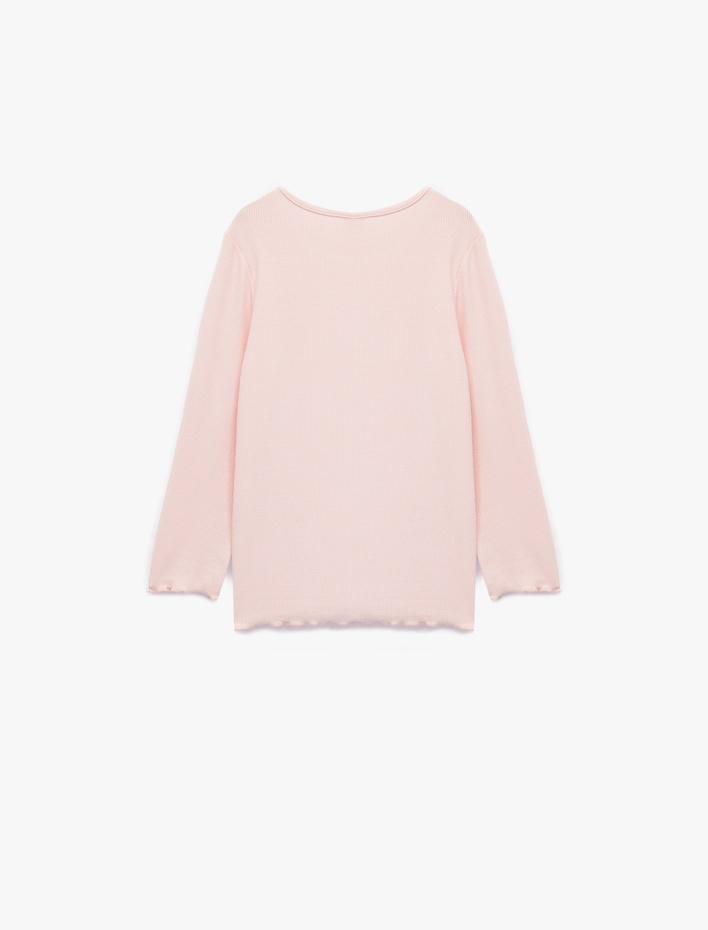 Kız Bebek Pamuklu Uzun Kollu Kaşkorse Kalp İşlemeli Bisiklet Yaka Tişört