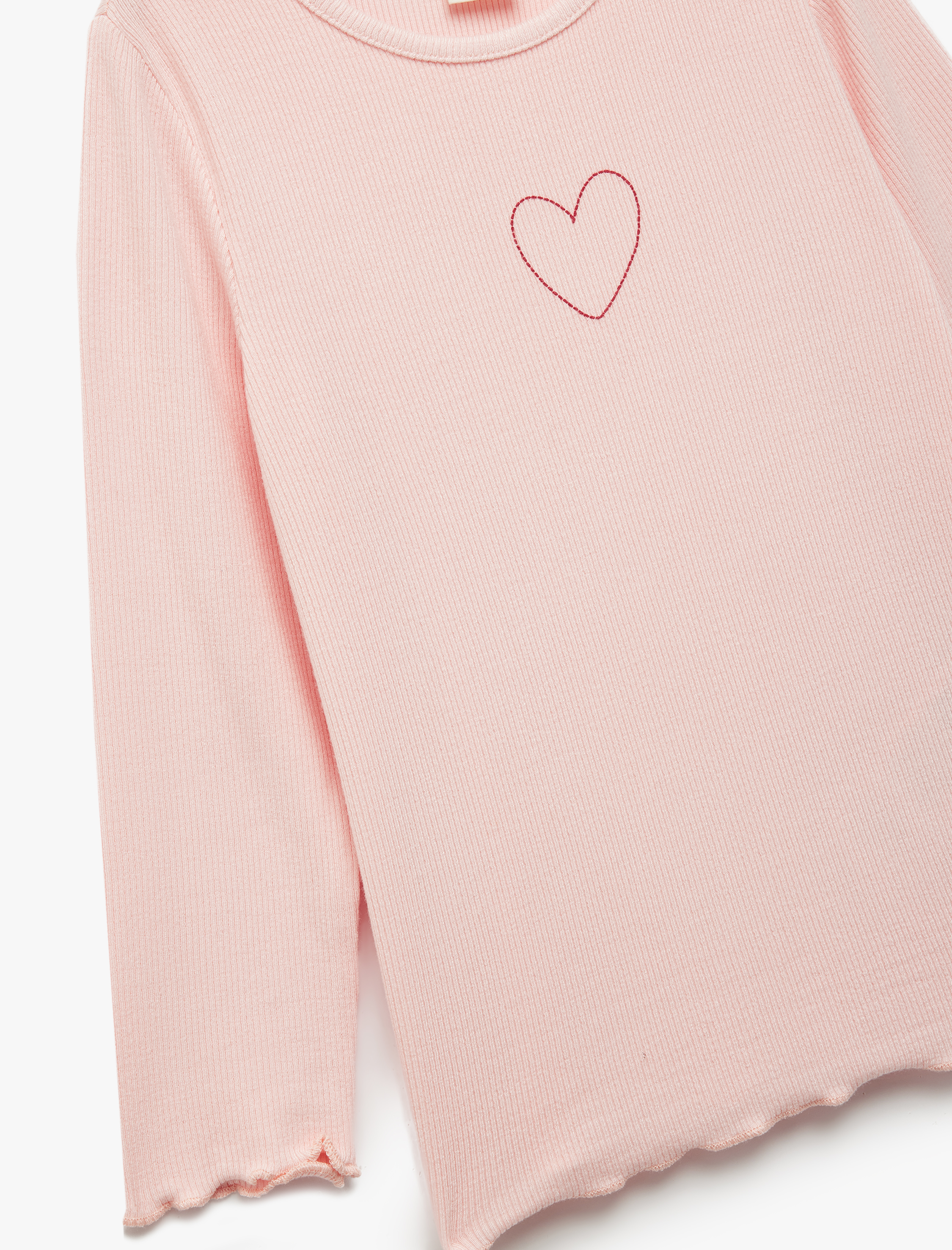  Kız Bebek Pamuklu Uzun Kollu Kaşkorse Kalp İşlemeli Bisiklet Yaka Tişört