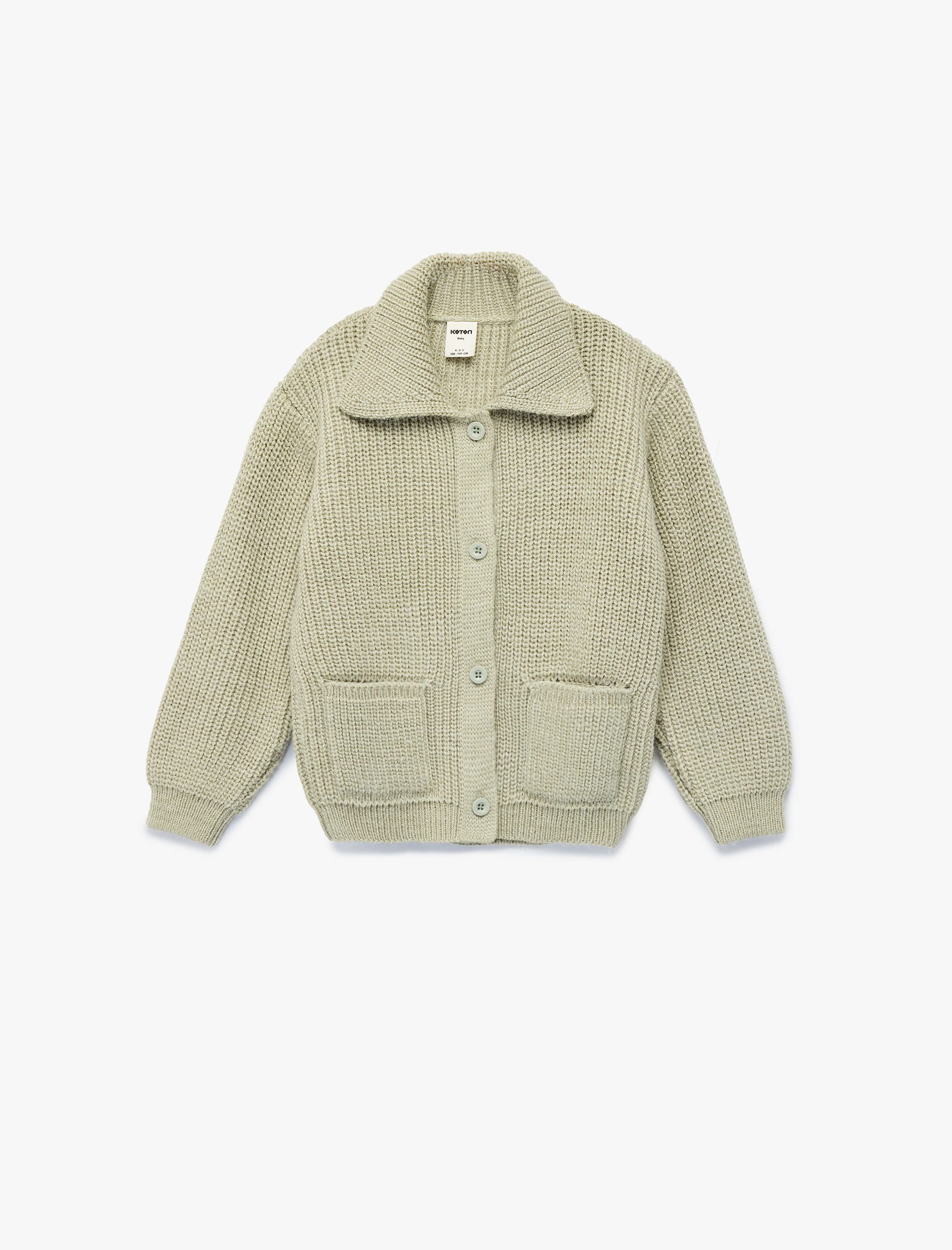 Kız Bebek Düğmeli Cepli Uzun Kollu Polo Yaka Triko Hırka