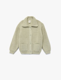 Düğmeli Cepli Uzun Kollu Polo Yaka Triko Hırka