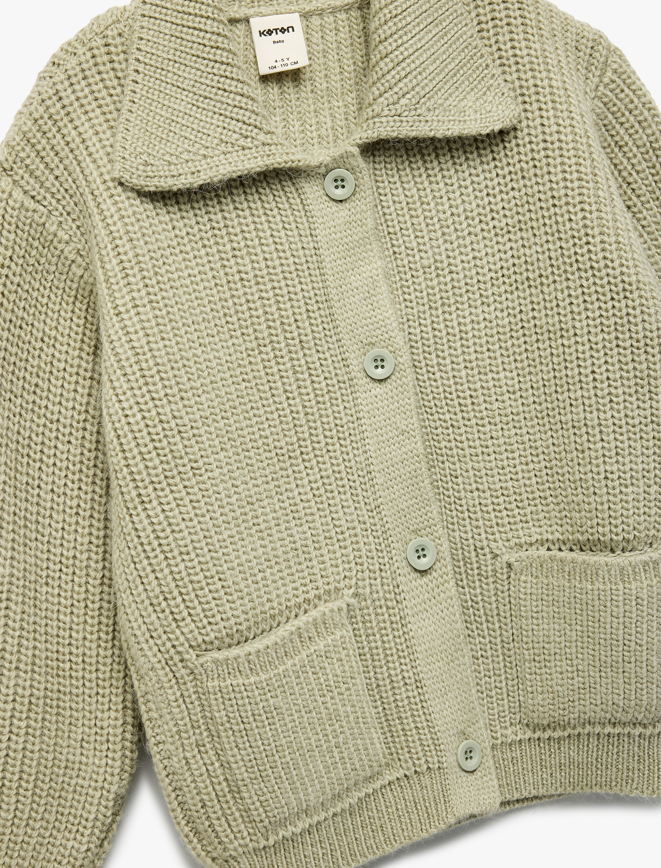 Kız Bebek Düğmeli Cepli Uzun Kollu Polo Yaka Triko Hırka