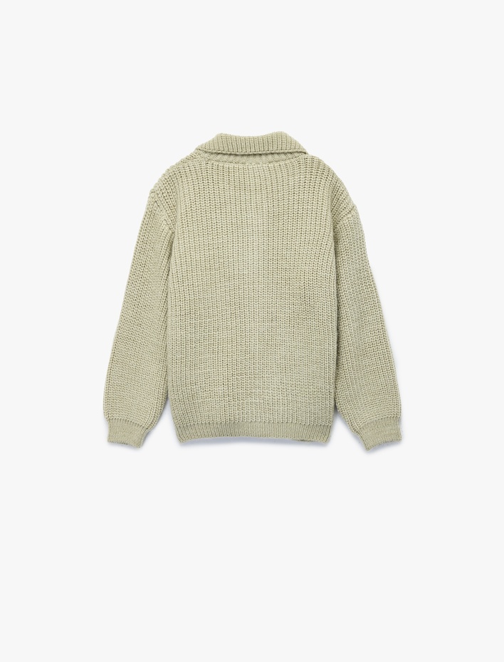 Kız Bebek Düğmeli Cepli Uzun Kollu Polo Yaka Triko Hırka