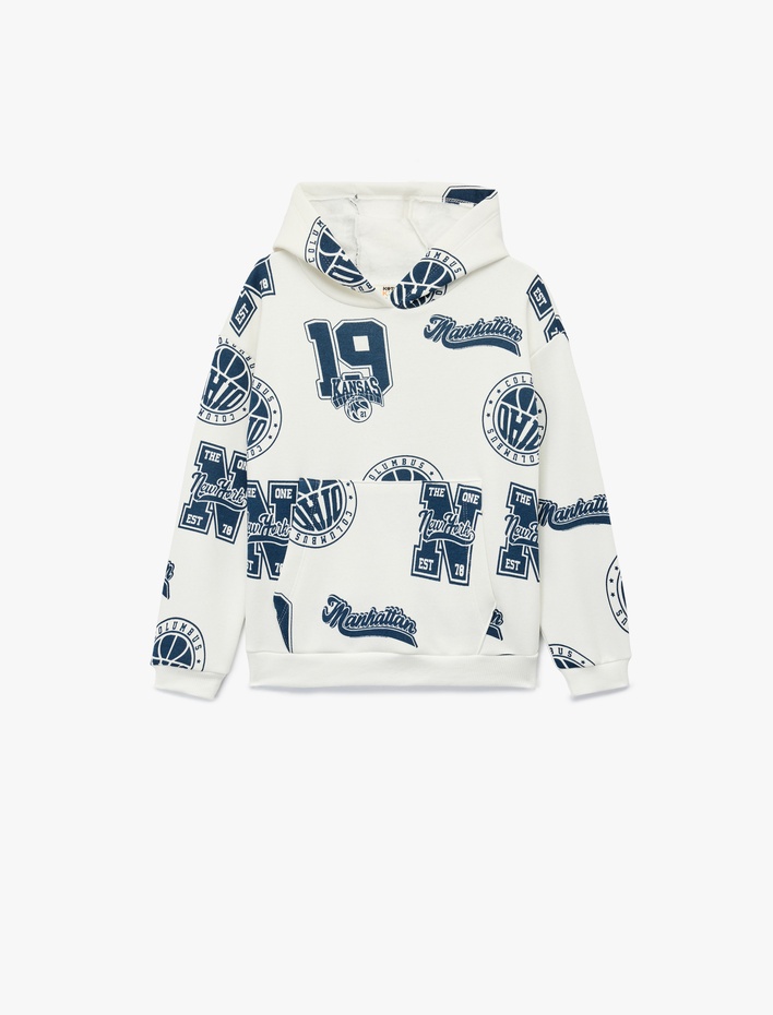 Erkek Çocuk Oversize Uzun Kollu Kapşonlu Baskılı Sweatshirt