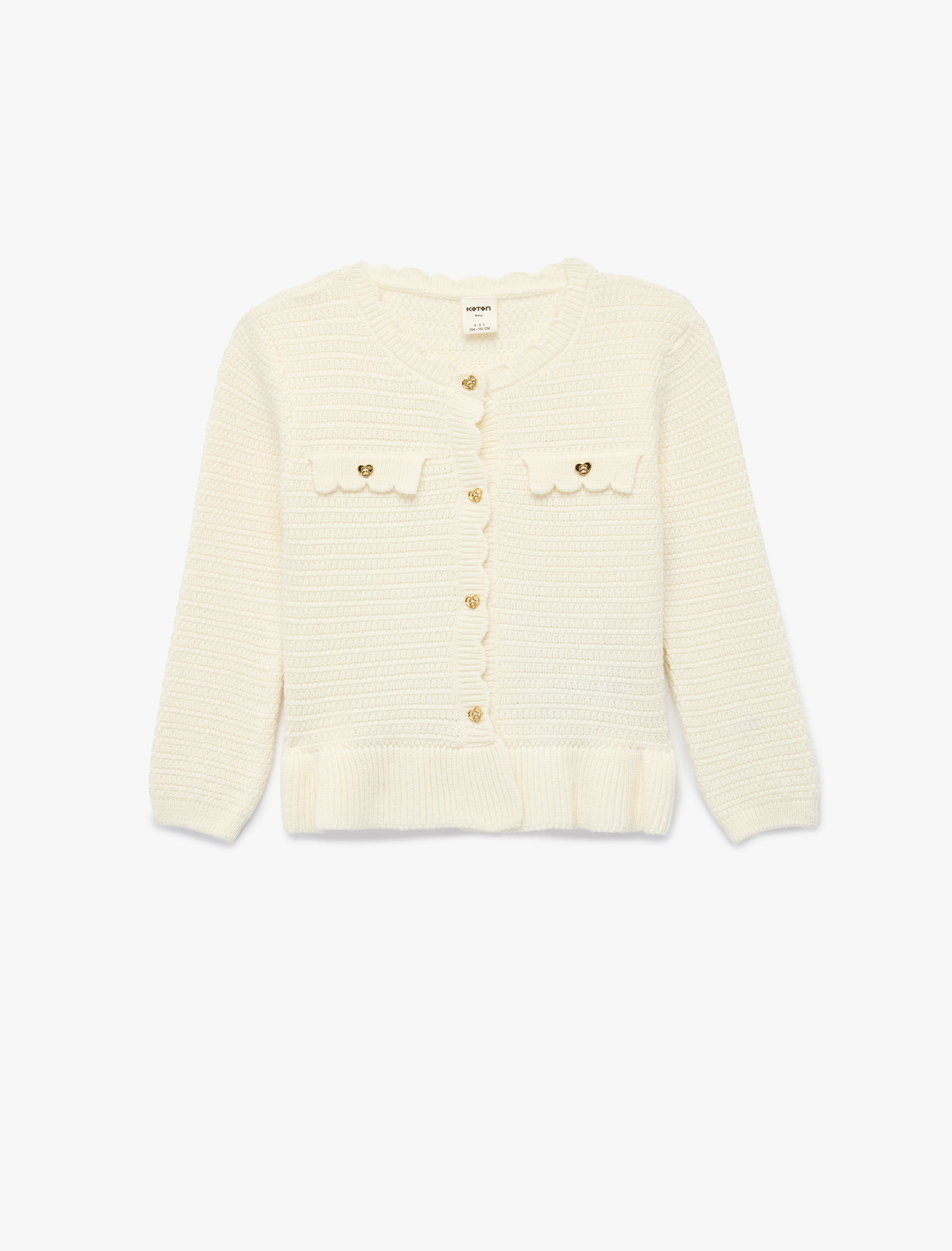 Kız Bebek Viskon Karışımlı Düğmeli Uzun Kollu Bisiklet Yaka Triko Hırka