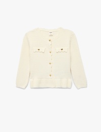 Viskon Karışımlı Düğmeli Uzun Kollu Bisiklet Yaka Triko Hırka