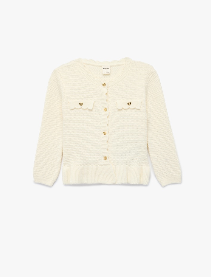 Kız Bebek Viskon Karışımlı Düğmeli Uzun Kollu Bisiklet Yaka Triko Hırka