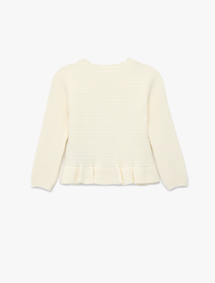 Kız Bebek Viskon Karışımlı Düğmeli Uzun Kollu Bisiklet Yaka Triko Hırka