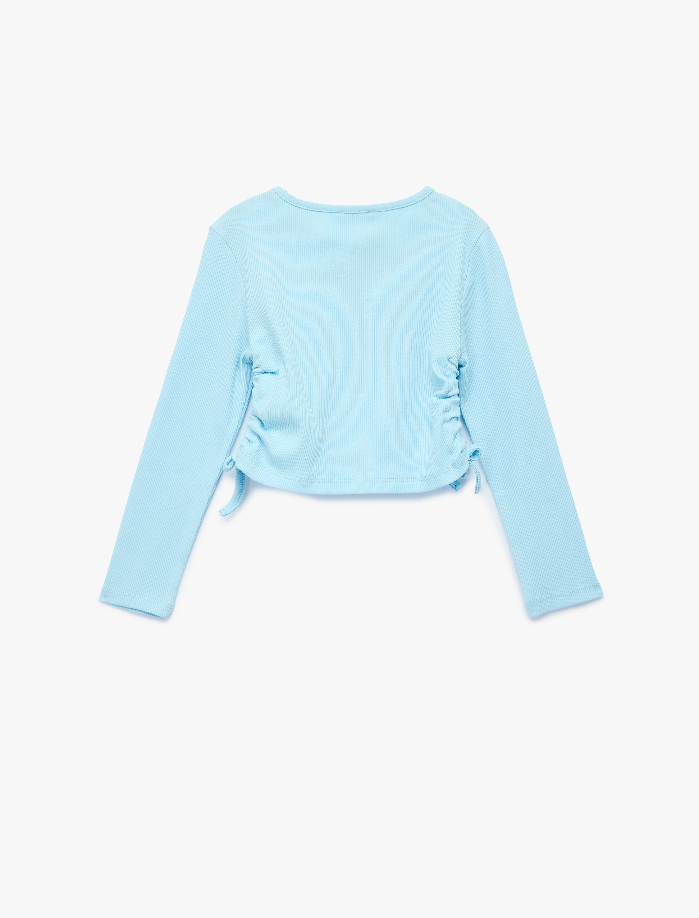  Kız Çocuk Ayıcık Baskılı Büzgü Detaylı Pamuklu Uzun Kollu Tişört