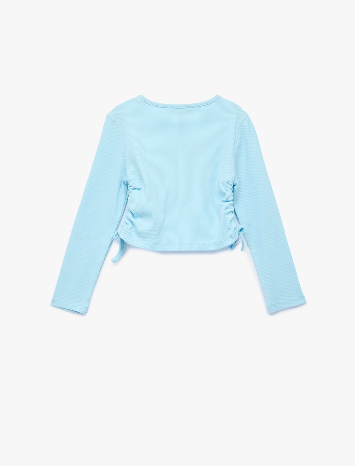 Kız Çocuk Ayıcık Baskılı Büzgü Detaylı Pamuklu Uzun Kollu Tişört