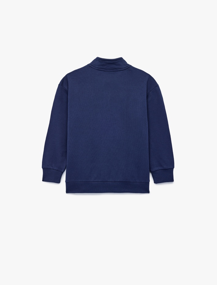 Erkek Çocuk Dik Yaka Uzun Kollu Yarım Fermuarlı Pamuklu Basic Sweatshirt