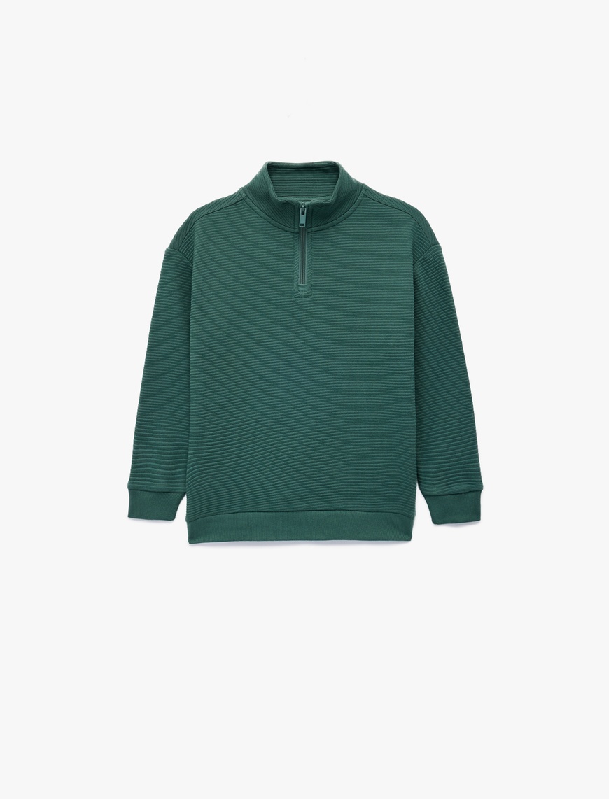 Koton Dik Yaka Uzun Kollu Yarım Fermuarlı Pamuklu Sweatshirt