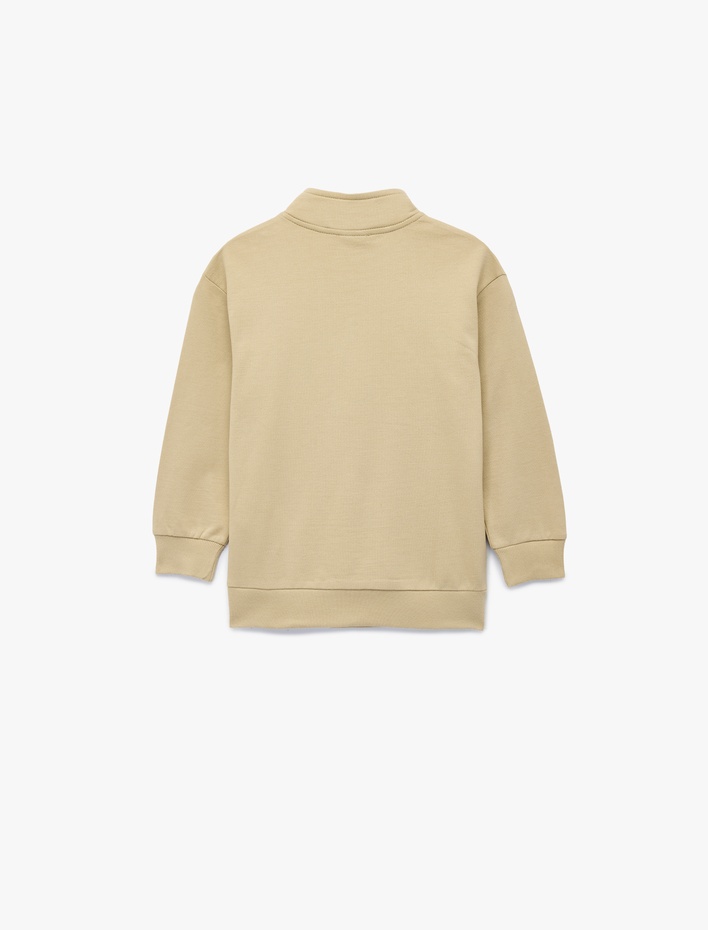 Erkek Çocuk Dik Yaka Uzun Kollu Yarım Fermuarlı Pamuklu Basic Sweatshirt