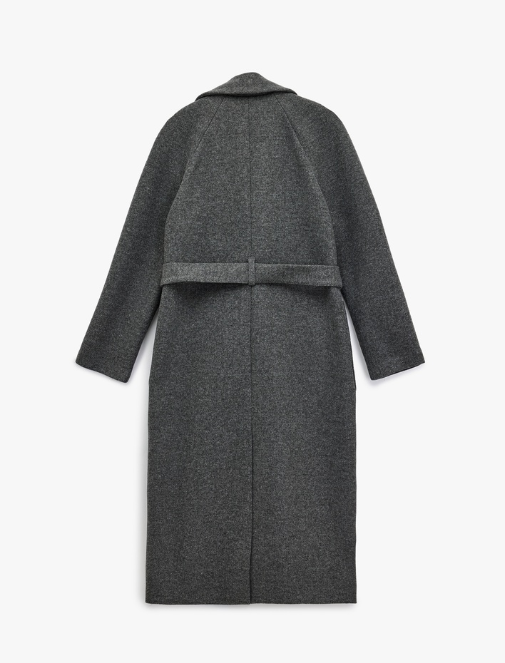  Uzun Kollu Cepli Kruvaze Kemerli Uzun Kaşe Kaban