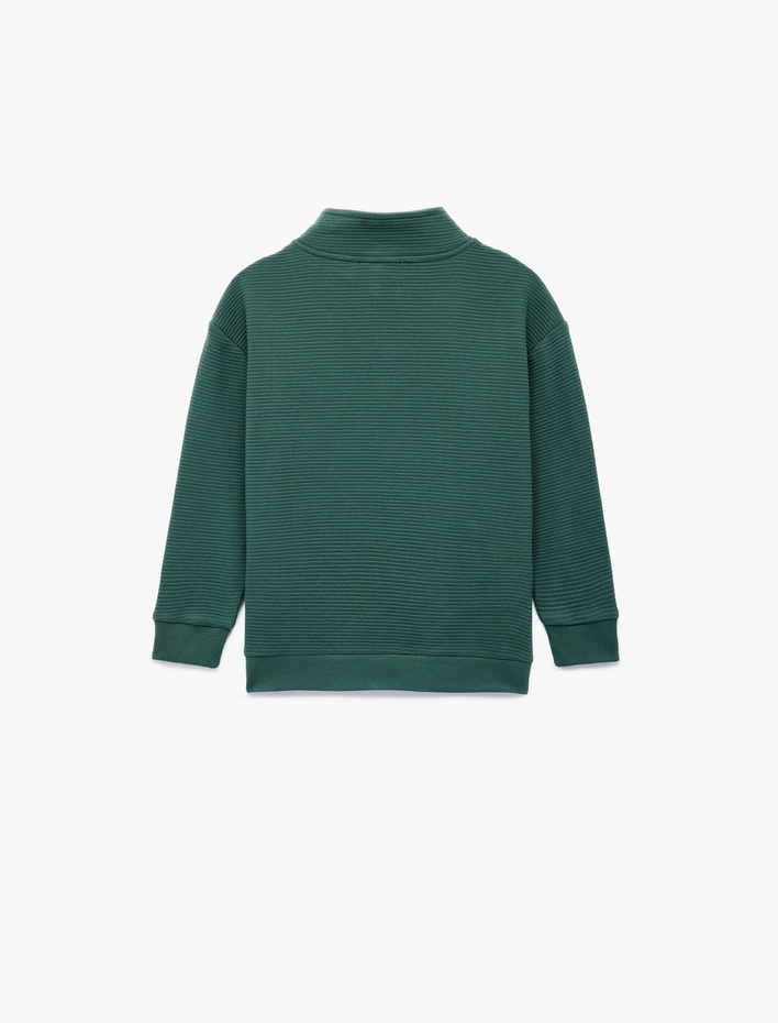 Erkek Çocuk Dik Yaka Uzun Kollu Yarım Fermuarlı Pamuklu Sweatshirt