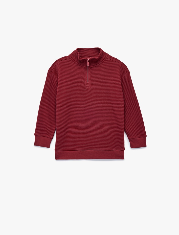 Erkek Çocuk Dik Yaka Uzun Kollu Yarım Fermuarlı Pamuklu Sweatshirt